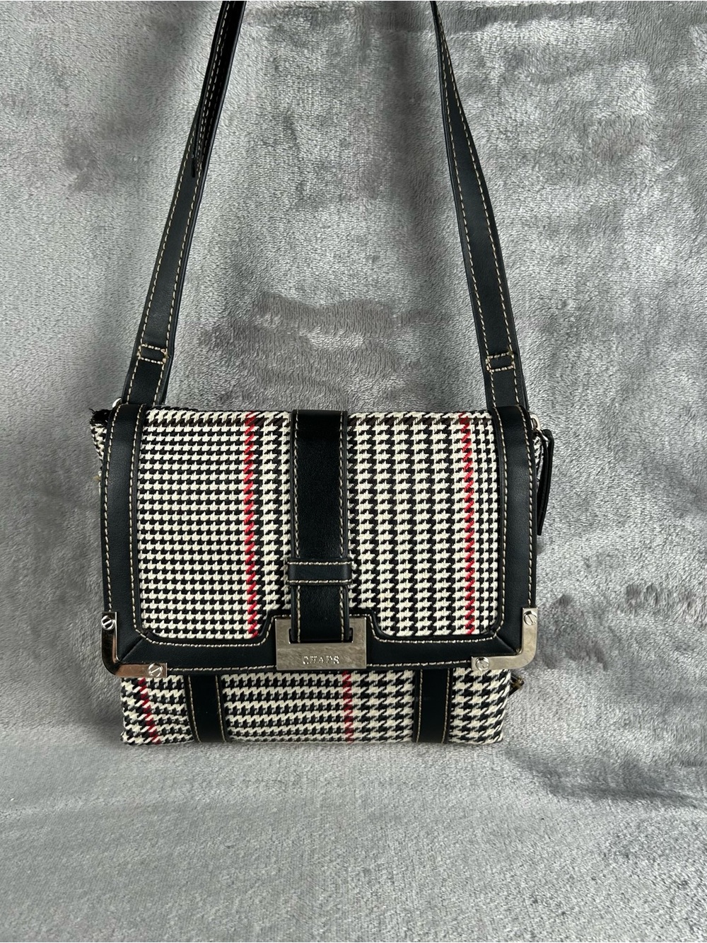 Chaps Houndstooth Check Crossbody Bag Purse 90s Preppy Pockets Card Slots